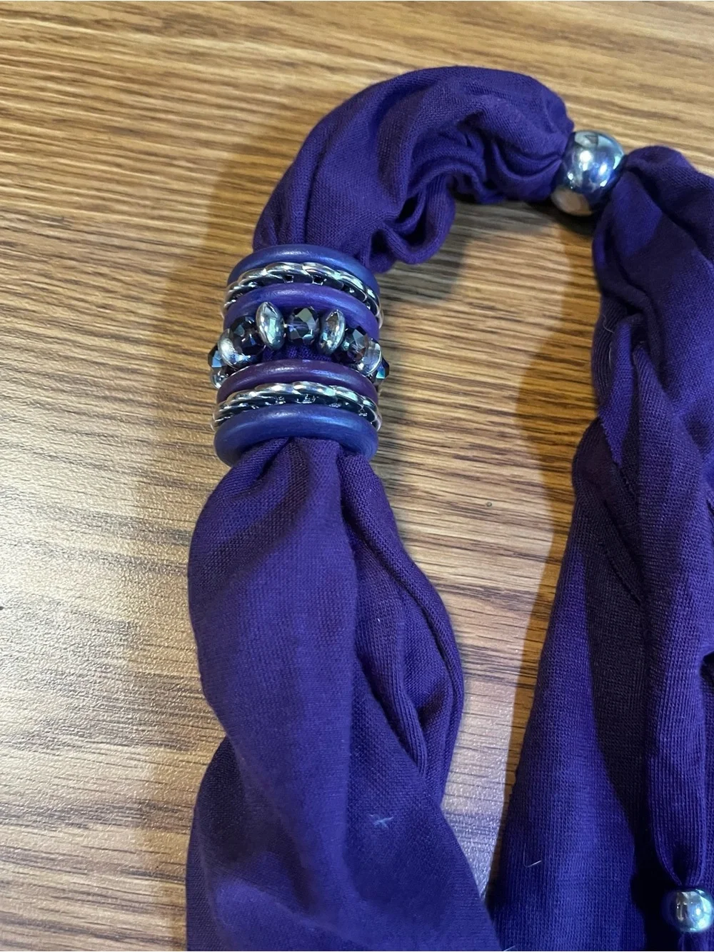 Purple Scarf Necklace with Decorative Cross Pendant
